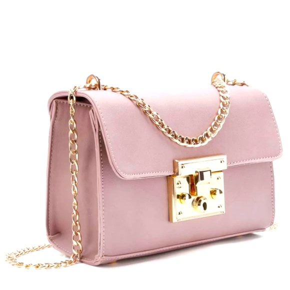 Vintage Handbags - Shoulder Bag Pink Push Lock Structured Chain Strap